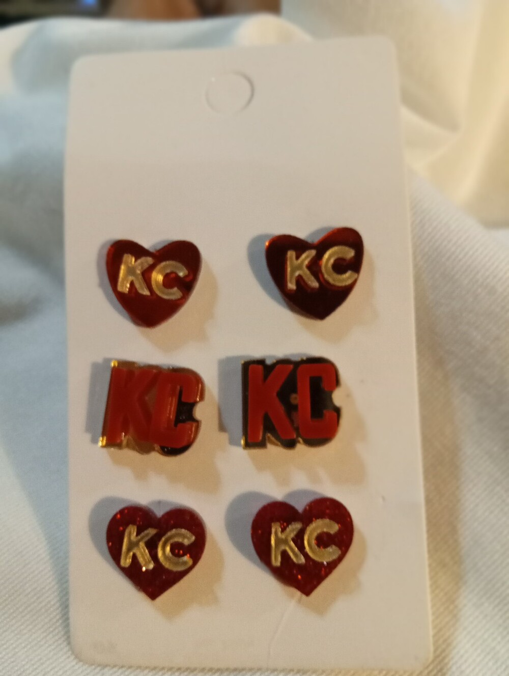 KC Red Heart & Logo Earring Set, 3 Pairs
